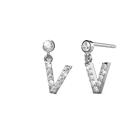 Solid 925 Sterling Silver Initial Crystal Personalised Alphabet Letter Earrings